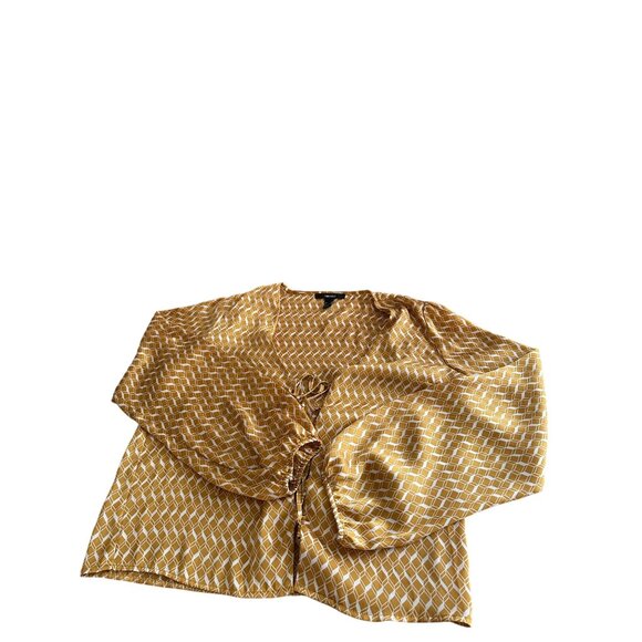 Forever 21 Chevron Print Long Sleeve Y2k Blouse Lace Up Size M Elastic Cuff - Picture 4 of 11